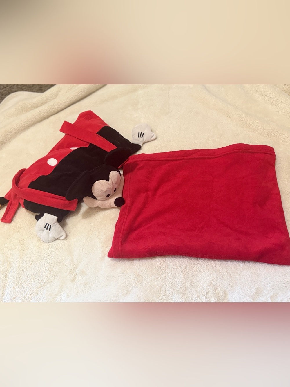 Disney Mickey Mouse Red and Black Plush Blanket Backpack